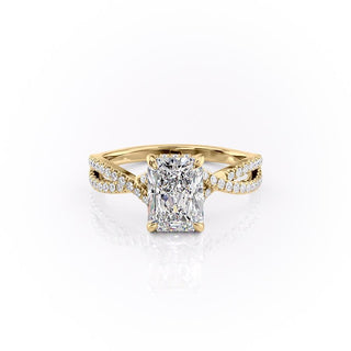 2.10 CT Radiant Solitaire Cross Over Pave Moissanite Engagement Ring