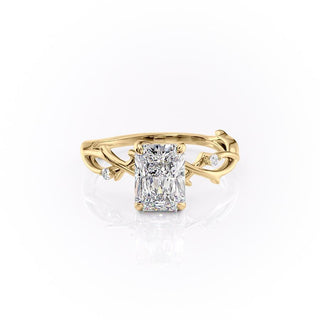 2.10 CT Radiant Solitaire & Twig Style Pave Moissanite Engagement Ring