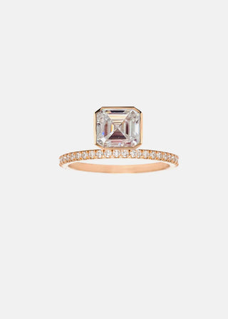 2.0ct Asscher Floting Diamond Bezel Pave Unique Engagement Ring With Wedding Band