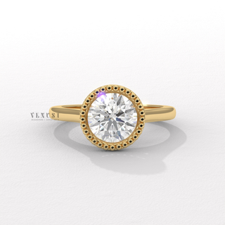 round bezel unique engagement ring