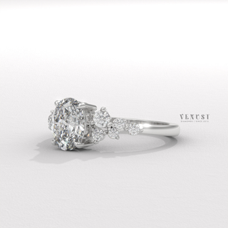 round cluster ring with small diamonds