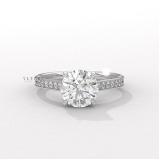 round cut diamond ring with pave band