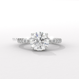 round cut pave engagement ring,round diamond ring pave setting, pave round diamond ring, round solitaire pave ring, round cut diamond pavé band