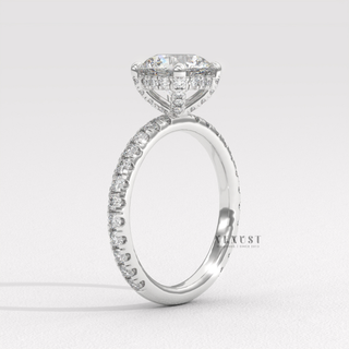 round engagement ring with pave band,round cut diamond pave ring, round pave engagement ring, round diamond pave band, round cut pave engagement ring