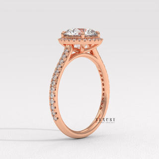 round halo pave engagement ring, round halo diamond ring, round halo moissanite ring, round cut halo engagement ring