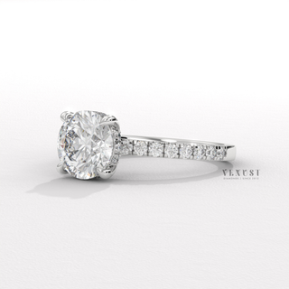 round solitaire diamond ring with pave band
