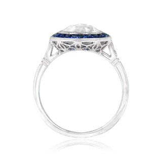 sapphire halo ring,1.50ct moissanite ring, rose cut moissanite, sapphire halo ring