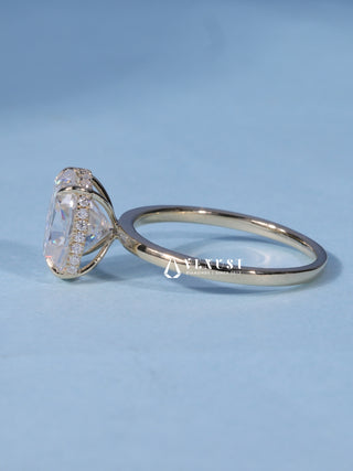 1.50CT Elongated Cushion Cut Moissanite Diamond Hidden Halo Solitaire Engagement Ring