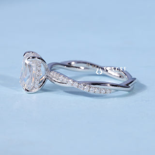 1.0CT Elongated Cushion Cut Moissanite Diamond Hidden Halo Split Shank Engagement Ring