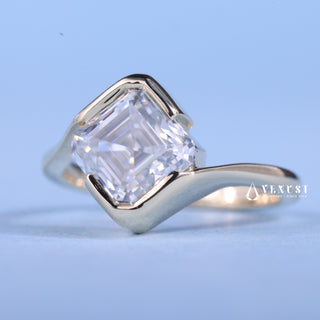 1.0CT-2.0CT Asscher Moissanite Diamond Tension Style Engagement Ring With Wedding Band