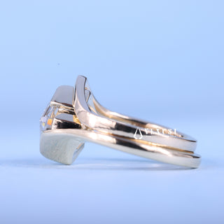 1.0CT-2.0CT Asscher Moissanite Diamond Tension Style Engagement Ring With Wedding Band