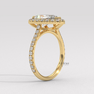 pear halo ring with side stones, pear halo ring with accent diamonds