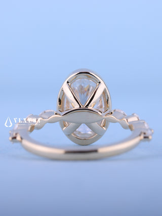 2.0CT Bezel Set Oval Moissanite Diamond Pave Engagement Ring