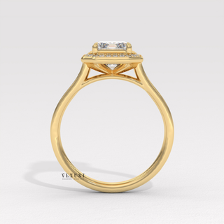 emerald halo pave ring, modern emerald halo ring
