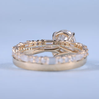 2.0ct Oval Moissanite Diamond Cathedral Engagement Ring With Wedding Band