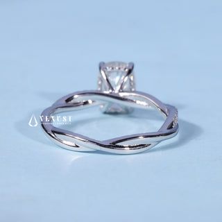 1.0CT Elongated Cushion Cut Moissanite Diamond Hidden Halo Split Shank Engagement Ring