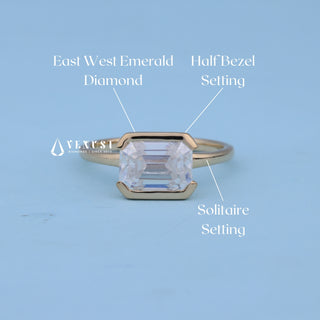 1.50CT East West Bezel Set Emerald Moissanite Diamond Engagement Ring