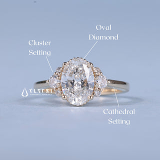 2.0CT Oval Cut Moissanite Diamond Cluster Timeless Engagement Rings