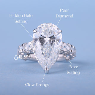 2.50CT Pear Cut Moissanite Diamond Hidden Halo Pave Engagement Ring