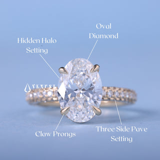 2.50CT Oval Cut Moissanite Diamond Hidden Halo Pave Timeless Engagement Ring