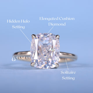 2.0CT Elongated Cushion Cut Moissanite Diamond Solitaire Timeless Engagement Rings