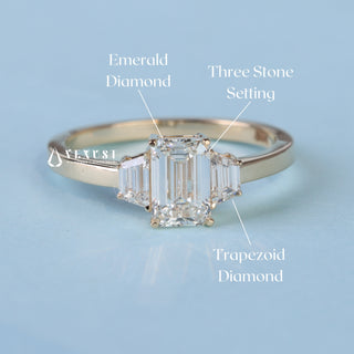 1.0CT Emerald Cut Moissanite Diamond Three Stone Engagement Rings