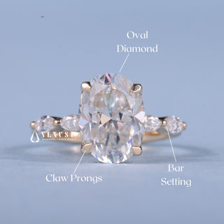 2.0CT Oval Cut Moissanite Diamond Bar Pave Engagement Timeless Engagement Rings