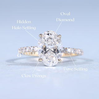 2.50CT Oval Cut Moissanite Diamond Hidden Halo Pave Timeless Engagement Ring