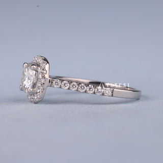 1.0CT Round Cut Moissanite Diamond Halo Pave Engagement Ring
