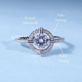 1.0CT Round Moissanite Diamond Halo Pave Engagement Ring