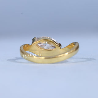 1.0CT East West Marquise Moissanite Diamond Curved Unique Engagement Rings