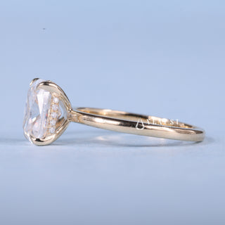 1.0CT Elongated Cushion Cut Moissanite Diamond Hidden Halo Solitaire Engagement Ring