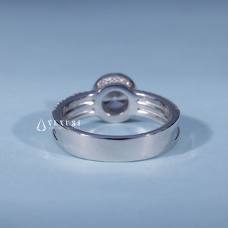 0.50CT Bezel Set Round Moissanite Diamond Three Row Pave Engagement Ring