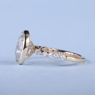 2.0CT Bezel Set Oval Moissanite Diamond Pave Engagement Ring