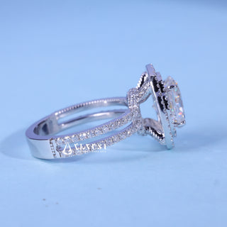 1.50CT Oval Moissanite Diamond Double Halo Two Row Pave Engagement Ring