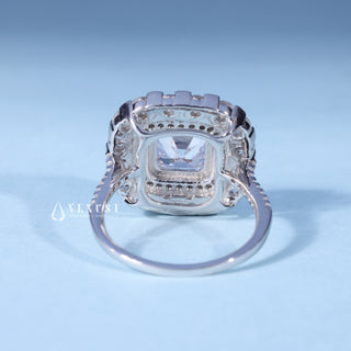 1.50CT Asscher Cut Moissanite Diamond Halo Cathedral Engagement Ring