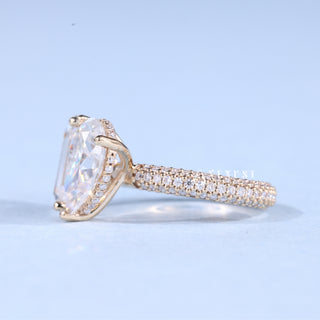 1.0CT Emerald & Pear Moissanite Diamond Hidden Halo Toi Et Moi Engagement Ring