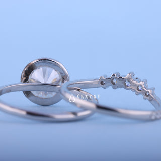 1.0CT Bezel Set Round Moissanite Diamond Solitaire Engagement Ring With Wedding Band