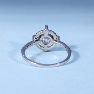 1.0CT Round Moissanite Diamond Halo Pave Engagement Ring