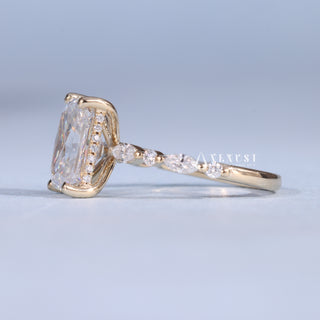 2.50CT Radiant Cut Moissanite Diamond Hidden Halo Bar Pave Engagement Ring