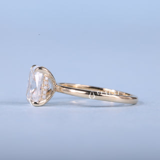 1.0CT Elongated Cushion Cut Moissanite Diamond Hidden Halo Solitaire Timeless Engagement Rings