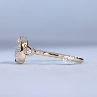 1.50CT Bezel Set Oval Moissanite Diamond Three Stone Engagement Rings