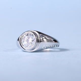 1.0CT Bezel Set Round Moissanite Diamond Engagement Ring