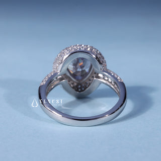 1.0CT Bezel Set Pear Moissanite Diamond Halo Pave Engagement Ring