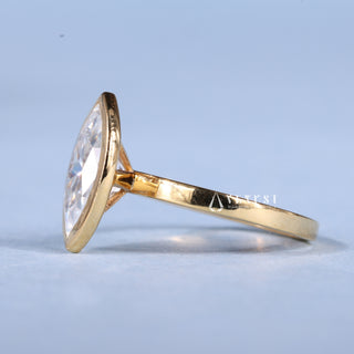 1.0CT Bezel Set Marquise Cut Moissanite Diamond Solitaire Engagement Ring