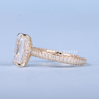 2.50CT Radiant Cut Moissanite Diamond Hidden Halo Three Side Pave Engagement Ring