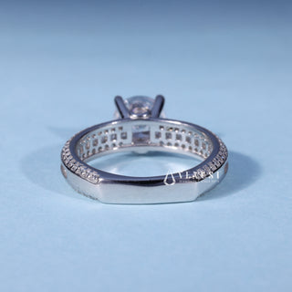 1.0CT Round Cut Moissanite Diamond Three Row Pave Engagement Ring