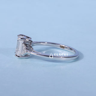 1.50CT Emerald Cut Moissanite Diamond Cluster Three Stone Engagement Rings