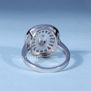 1.0CT Bezel Set Oval Cut Moissanite Diamond Halo Engagement Ring