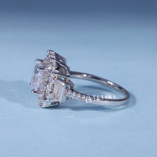 1.0CT Asscher Cut Moissanite Diamond Halo Cluster Engagement Ring